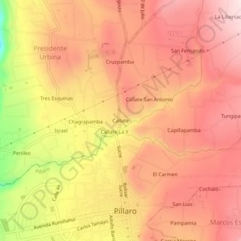 Mapa topográfico Callate, altitud, relieve