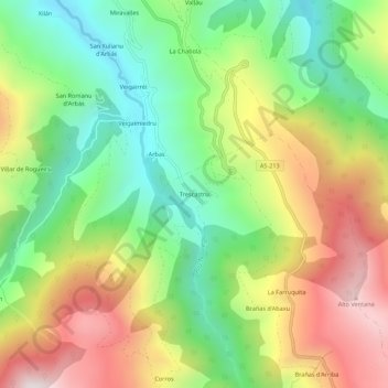 Mapa topográfico Trascastro, altitud, relieve