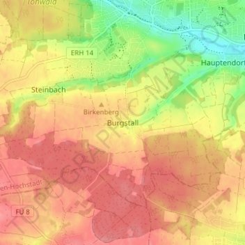 Mapa topográfico Burgstall, altitud, relieve