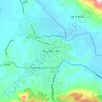 Mapa topográfico Moyobamba, altitud, relieve