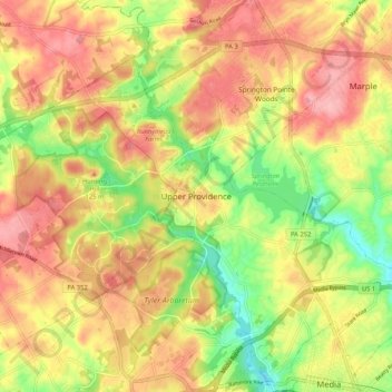 Mapa topográfico Upper Providence, altitud, relieve