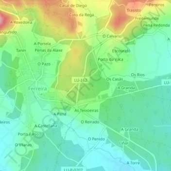 Mapa topográfico O Valcarcel, altitud, relieve