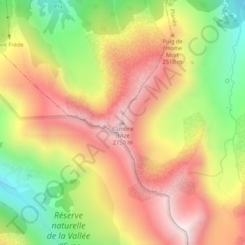 Mapa topográfico Cambre d'Aze, altitud, relieve