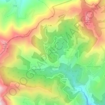 Mapa topográfico U Vignale, altitud, relieve