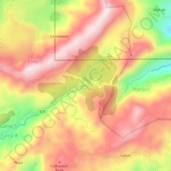 Mapa topográfico Camp 7, altitud, relieve