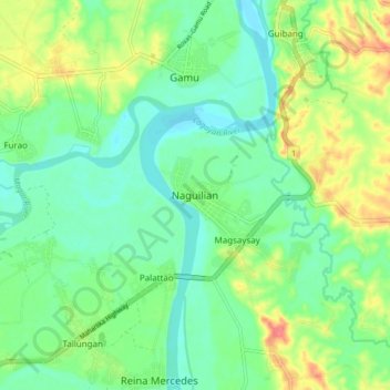 Mapa topográfico Naguilian, altitud, relieve