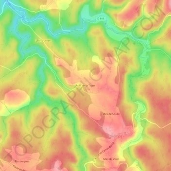 Mapa topográfico Mas de la Tigne, altitud, relieve