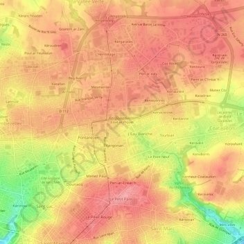 Mapa topográfico Coat ar Piquet, altitud, relieve