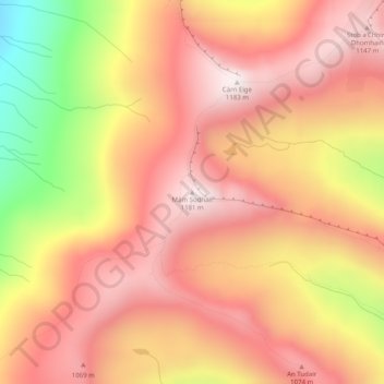 Mapa topográfico Mam Sodhail, altitud, relieve