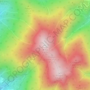 Mapa topográfico Poggio all'Aia, altitud, relieve