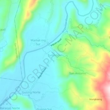 Mapa topográfico Tuddingan, altitud, relieve