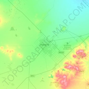 Mapa topográfico Olavarría, altitud, relieve