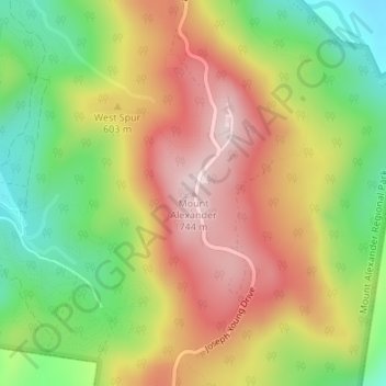 Mapa topográfico Mount Alexander, altitud, relieve
