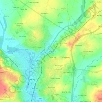 Mapa topográfico Kervers, altitud, relieve