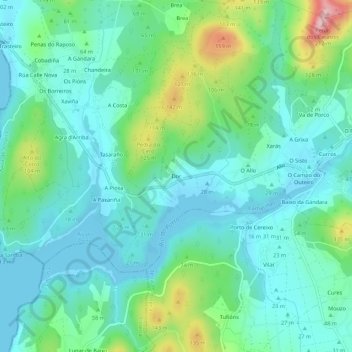 Mapa topográfico Dor, altitud, relieve