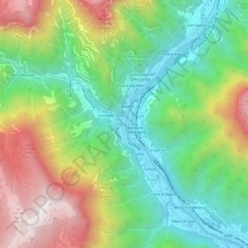 Mapa topográfico Valstagna, altitud, relieve