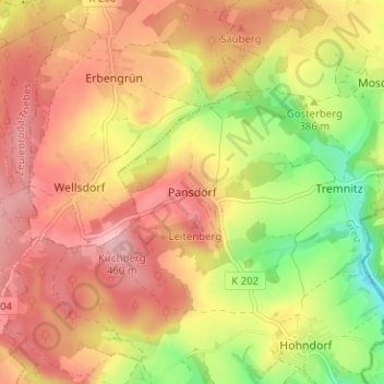 Mapa topográfico Pansdorf, altitud, relieve
