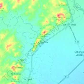 Mapa topográfico La Guafilla, altitud, relieve