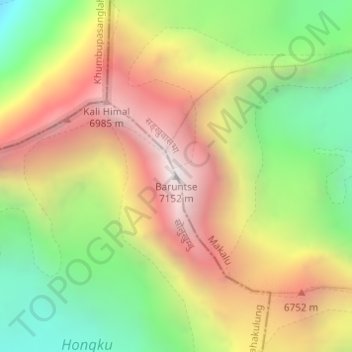 Mapa topográfico Baruntse, altitud, relieve