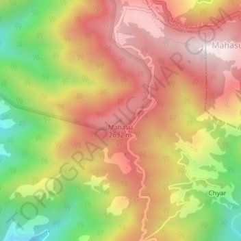 Mapa topográfico Mahasu, altitud, relieve
