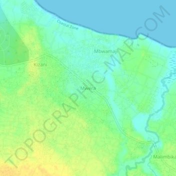 Mapa topográfico Mwera, altitud, relieve