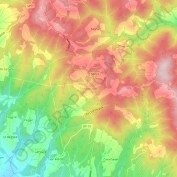 Mapa topográfico Fonterutoli, altitud, relieve