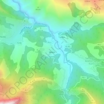 Mapa topográfico Abiegos, altitud, relieve