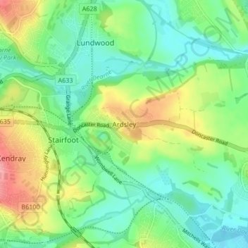 Mapa topográfico Ardsley, altitud, relieve