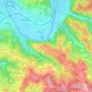 Mapa topográfico Le Muscle, altitud, relieve