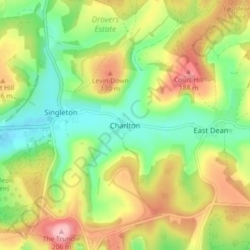 Mapa topográfico Charlton, altitud, relieve
