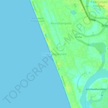 Mapa topográfico Thaikkadappuram, altitud, relieve