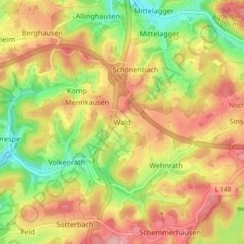 Mapa topográfico Wald, altitud, relieve