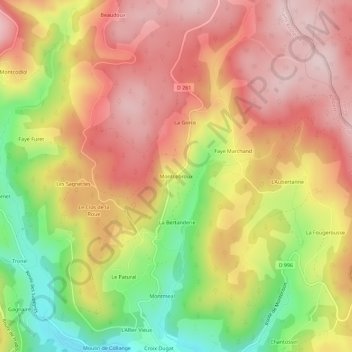 Mapa topográfico Montcebroux, altitud, relieve