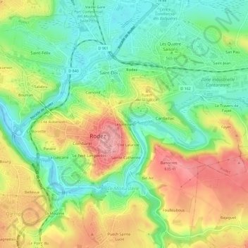 Mapa topográfico Les Besses, altitud, relieve