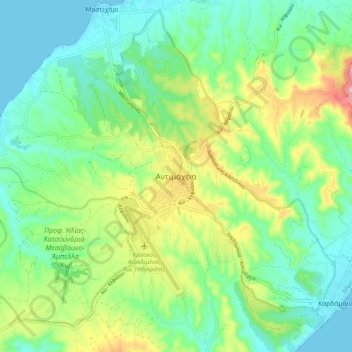 Mapa topográfico Antimachia, altitud, relieve