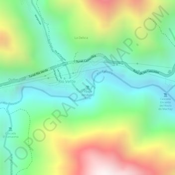 Mapa topográfico Pailón del diablo, altitud, relieve