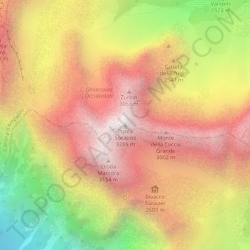 Mapa topográfico Punta Sorapiss, altitud, relieve