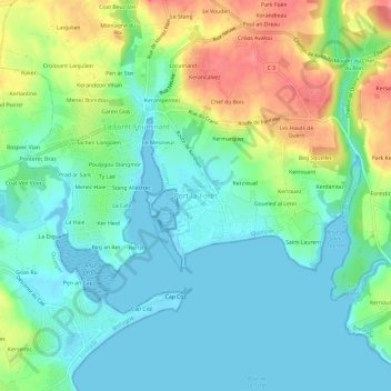 Mapa topográfico Port-la-Forêt, altitud, relieve
