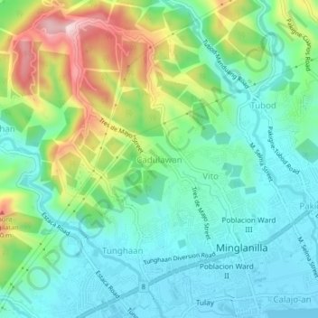 Mapa topográfico Cadulawan, altitud, relieve