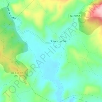 Mapa topográfico Atravesada, altitud, relieve