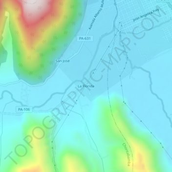 Mapa topográfico La Florida, altitud, relieve