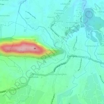 Mapa topográfico Puncak Batu Roti, altitud, relieve