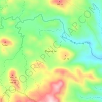 Mapa topográfico Montelimar, altitud, relieve