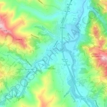 Mapa topográfico Bora, altitud, relieve