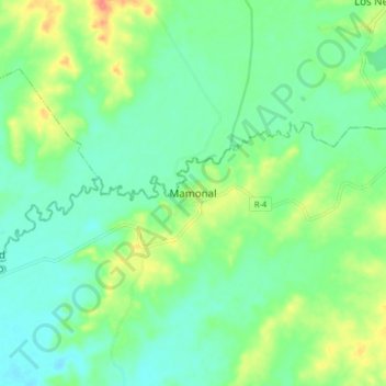 Mapa topográfico Mamonal, altitud, relieve