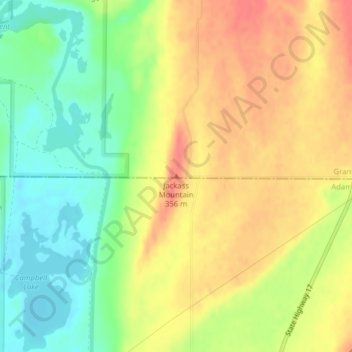 Mapa topográfico Jackass Mountain, altitud, relieve