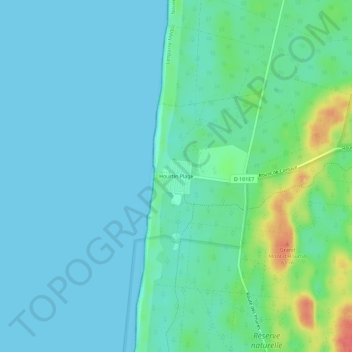 Mapa topográfico Hourtin Plage, altitud, relieve