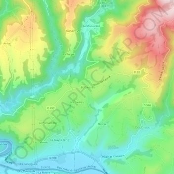 Mapa topográfico Le Causse, altitud, relieve