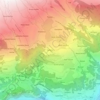 Mapa topográfico Gerbore, altitud, relieve