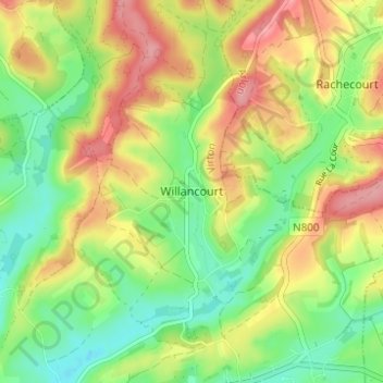 Mapa topográfico Willancourt, altitud, relieve